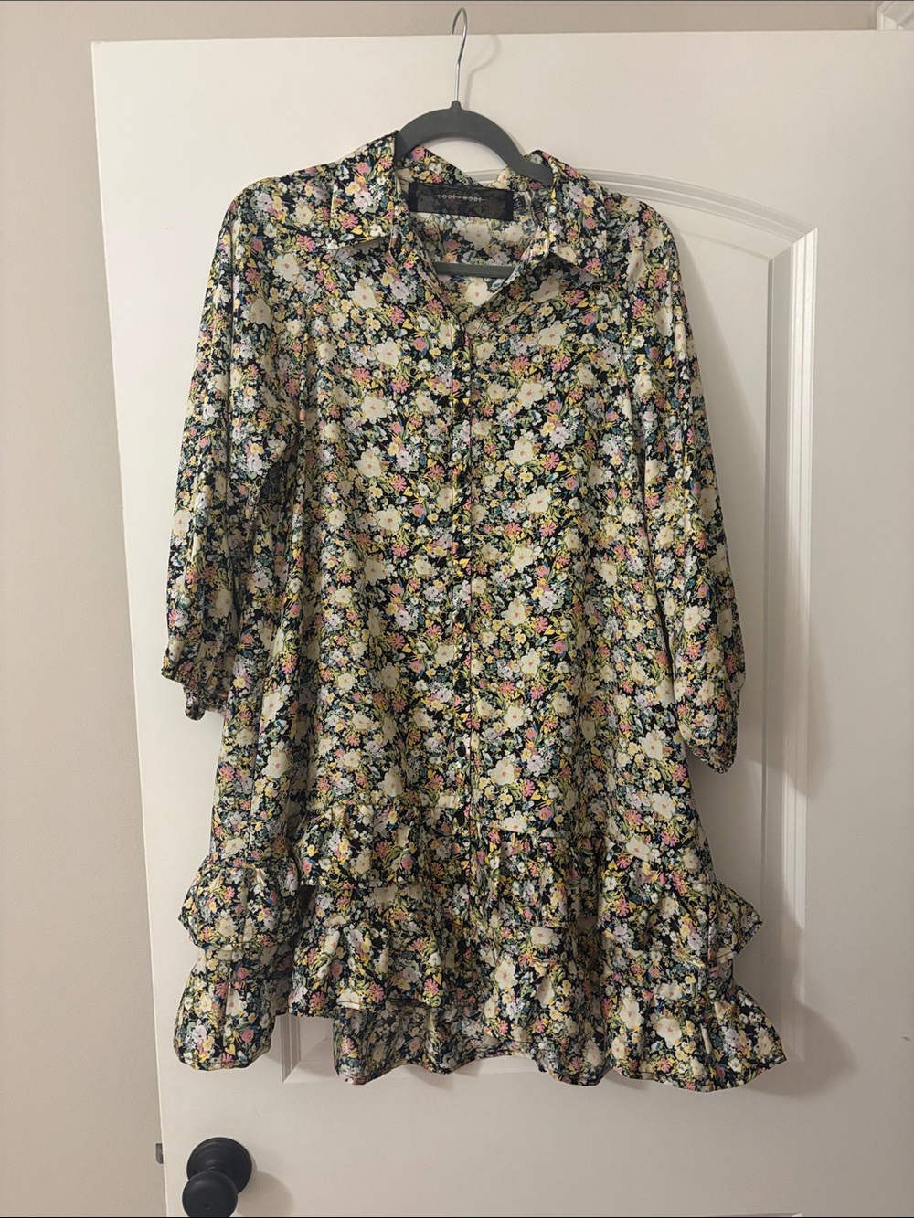 Floral Ruffle Mini Dress - Black Multi